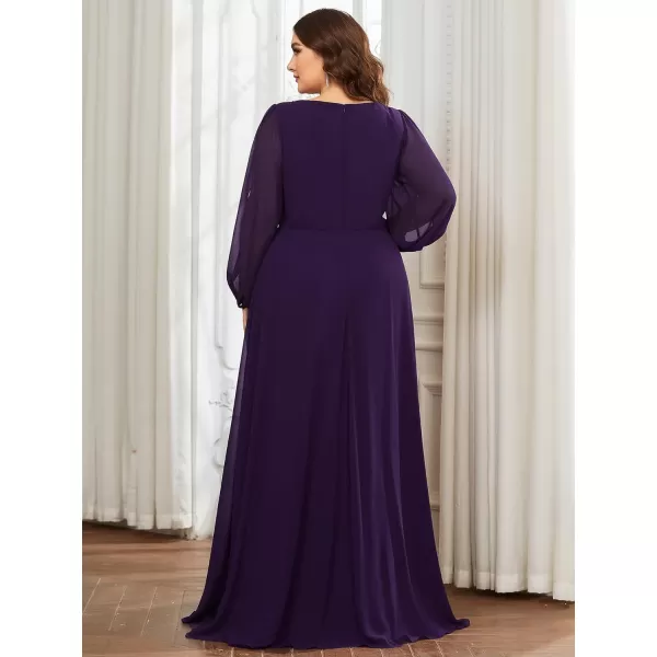 EverPretty Plus Womens Maxi V Neck Long Slit Sleeves Floral Applique Formal Evening Dress Plus Size 00461Deep Purple