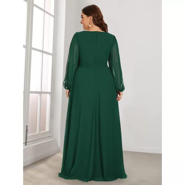 EverPretty Plus Womens Maxi V Neck Long Slit Sleeves Floral Applique Formal Evening Dress Plus Size 00461Green