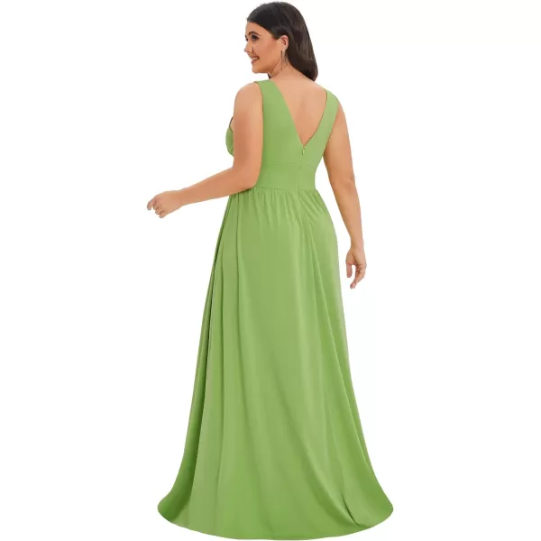 EverPretty Plus Womens Plus Size Maxi High Slit Pleated Sleeveless Formal Dress for Women 0168BDA1Avocado Green