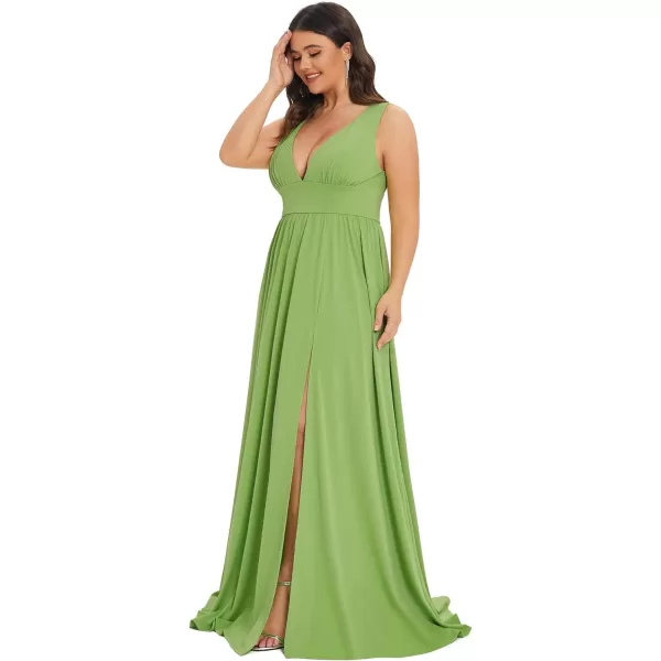 EverPretty Plus Womens Plus Size Maxi High Slit Pleated Sleeveless Formal Dress for Women 0168BDA1Avocado Green