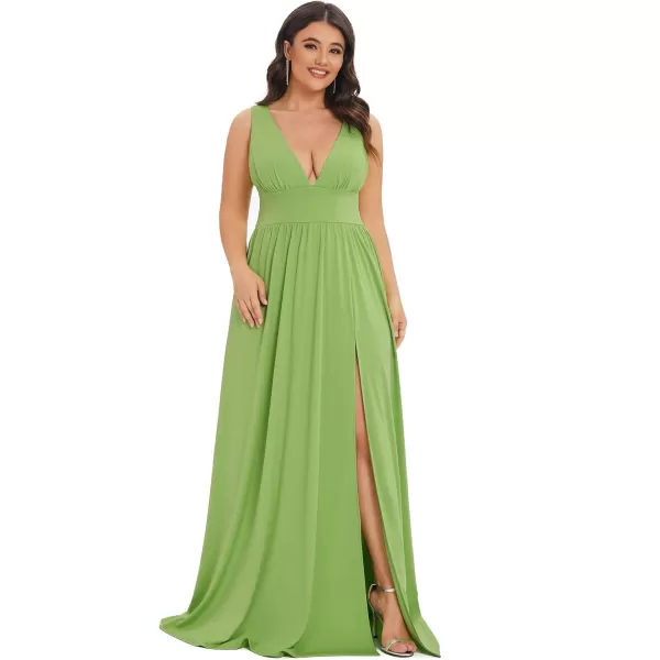 EverPretty Plus Womens Plus Size Maxi High Slit Pleated Sleeveless Formal Dress for Women 0168BDA1Avocado Green