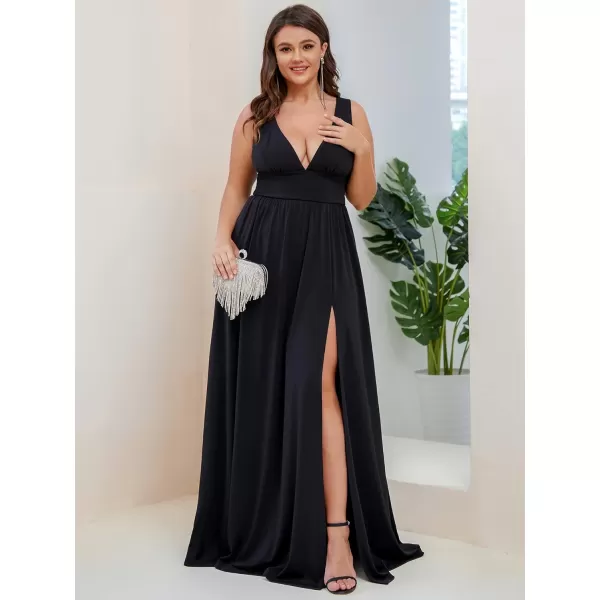 EverPretty Plus Womens Plus Size Maxi High Slit Pleated Sleeveless Formal Dress for Women 0168BDA1Black