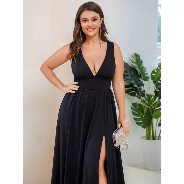 EverPretty Plus Womens Plus Size Maxi High Slit Pleated Sleeveless Formal Dress for Women 0168BDA1Black