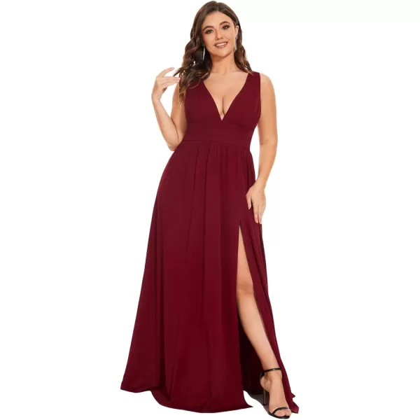 EverPretty Plus Womens Plus Size Maxi High Slit Pleated Sleeveless Formal Dress for Women 0168BDA1Burgundy