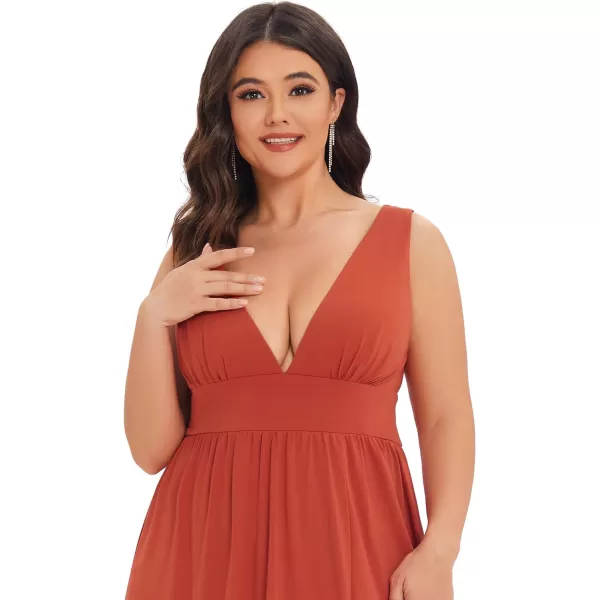 EverPretty Plus Womens Plus Size Maxi High Slit Pleated Sleeveless Formal Dress for Women 0168BDA1Burnt Orange