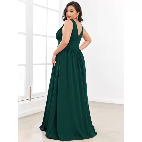 EverPretty Plus Womens Plus Size Maxi High Slit Pleated Sleeveless Formal Dress for Women 0168BDA1Dark Green