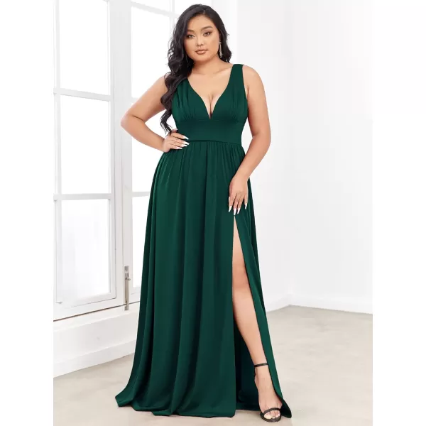 EverPretty Plus Womens Plus Size Maxi High Slit Pleated Sleeveless Formal Dress for Women 0168BDA1Dark Green