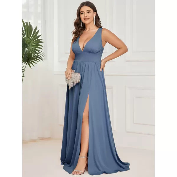 EverPretty Plus Womens Plus Size Maxi High Slit Pleated Sleeveless Formal Dress for Women 0168BDA1Dusty Navy