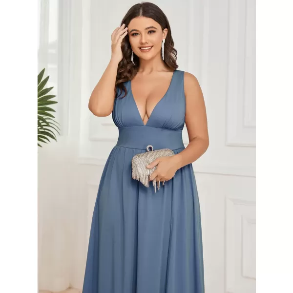 EverPretty Plus Womens Plus Size Maxi High Slit Pleated Sleeveless Formal Dress for Women 0168BDA1Dusty Navy