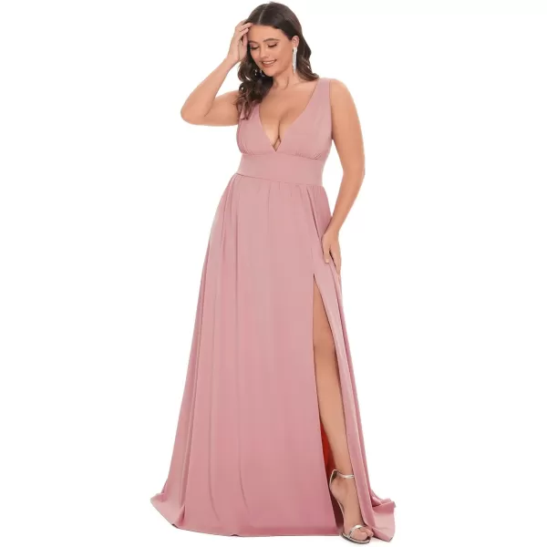 EverPretty Plus Womens Plus Size Maxi High Slit Pleated Sleeveless Formal Dress for Women 0168BDA1Dusty Rose