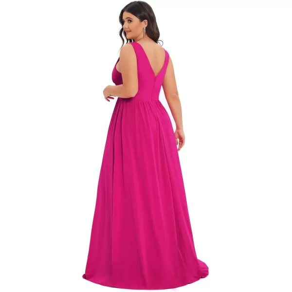 EverPretty Plus Womens Plus Size Maxi High Slit Pleated Sleeveless Formal Dress for Women 0168BDA1Hot Pink