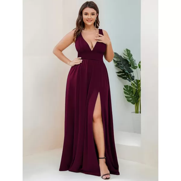 EverPretty Plus Womens Plus Size Maxi High Slit Pleated Sleeveless Formal Dress for Women 0168BDA1Mulberry