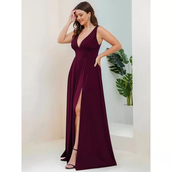 EverPretty Plus Womens Plus Size Maxi High Slit Pleated Sleeveless Formal Dress for Women 0168BDA1Mulberry