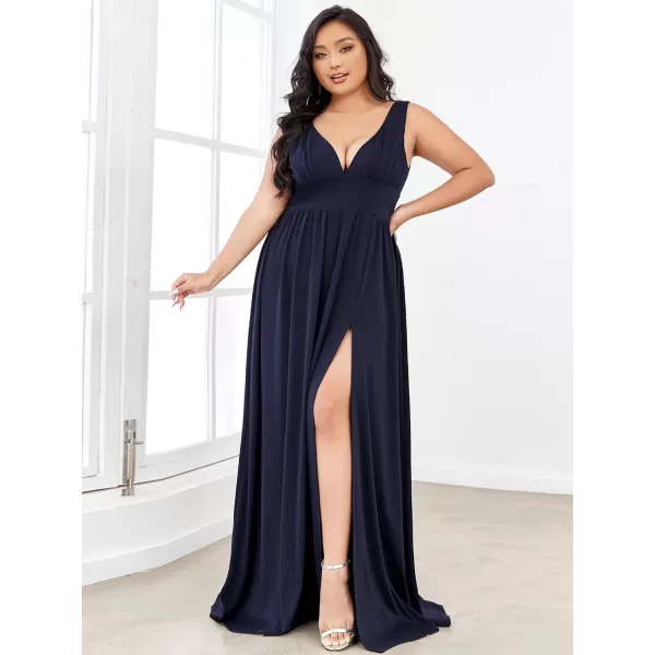 EverPretty Plus Womens Plus Size Maxi High Slit Pleated Sleeveless Formal Dress for Women 0168BDA1Navy Blue