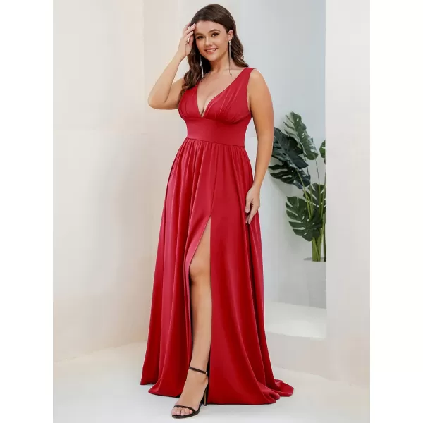 EverPretty Plus Womens Plus Size Maxi High Slit Pleated Sleeveless Formal Dress for Women 0168BDA1Red