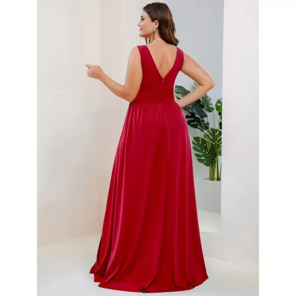 EverPretty Plus Womens Plus Size Maxi High Slit Pleated Sleeveless Formal Dress for Women 0168BDA1Red