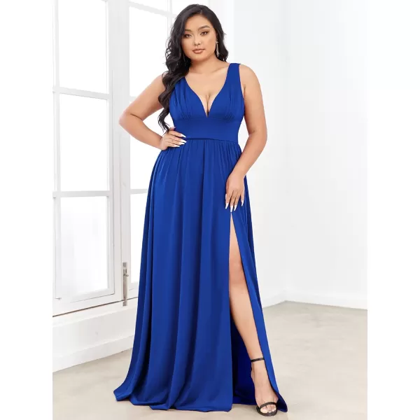 EverPretty Plus Womens Plus Size Maxi High Slit Pleated Sleeveless Formal Dress for Women 0168BDA1Sapphire Blue