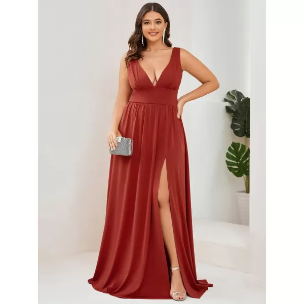 EverPretty Plus Womens Plus Size Maxi High Slit Pleated Sleeveless Formal Dress for Women 0168BDA1Vermilion