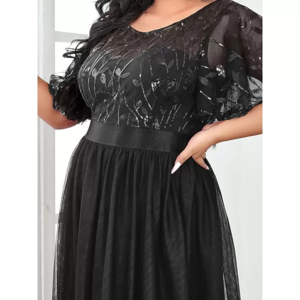 EverPretty Plus Womens Plus Size Round Neck ALine Tulle Sequin Formal Dress Evening Dress 0904DA2Black