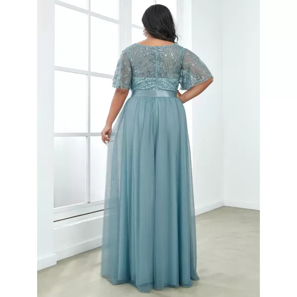 EverPretty Plus Womens Plus Size Round Neck ALine Tulle Sequin Formal Dress Evening Dress 0904DA2Blue