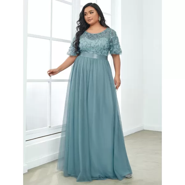 EverPretty Plus Womens Plus Size Round Neck ALine Tulle Sequin Formal Dress Evening Dress 0904DA2Blue