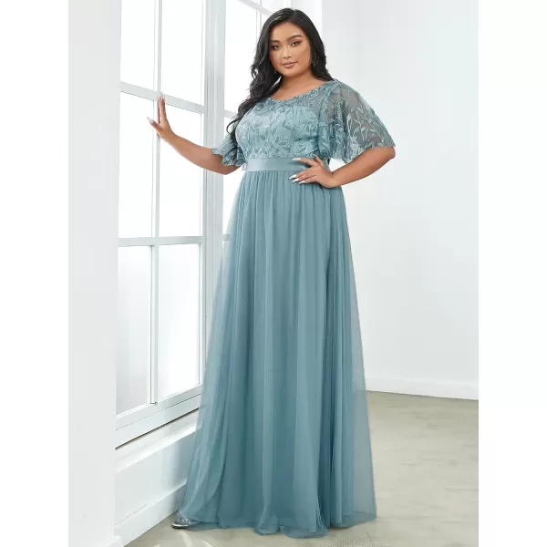 EverPretty Plus Womens Plus Size Round Neck ALine Tulle Sequin Formal Dress Evening Dress 0904DA2Blue