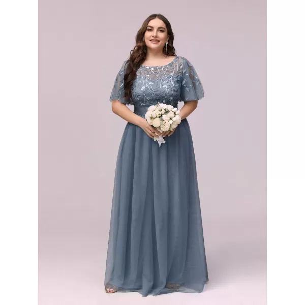 EverPretty Plus Womens Plus Size Round Neck ALine Tulle Sequin Formal Dress Evening Dress 0904DA2Dusty Blue