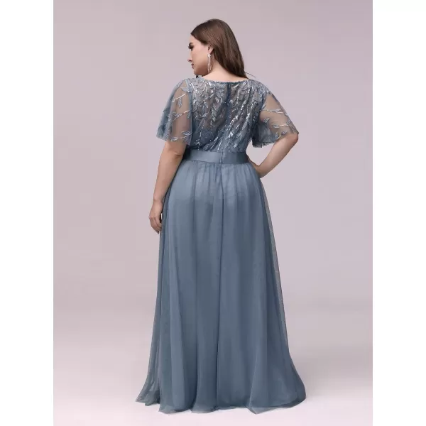 EverPretty Plus Womens Plus Size Round Neck ALine Tulle Sequin Formal Dress Evening Dress 0904DA2Dusty Blue