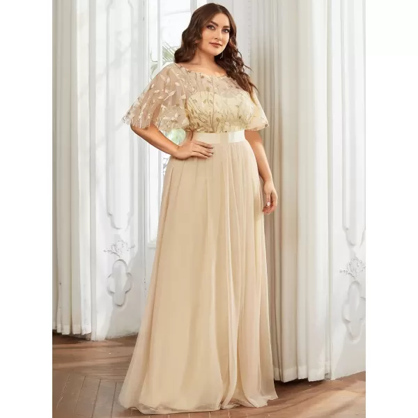 EverPretty Plus Womens Plus Size Round Neck ALine Tulle Sequin Formal Dress Evening Dress 0904DA2Gold