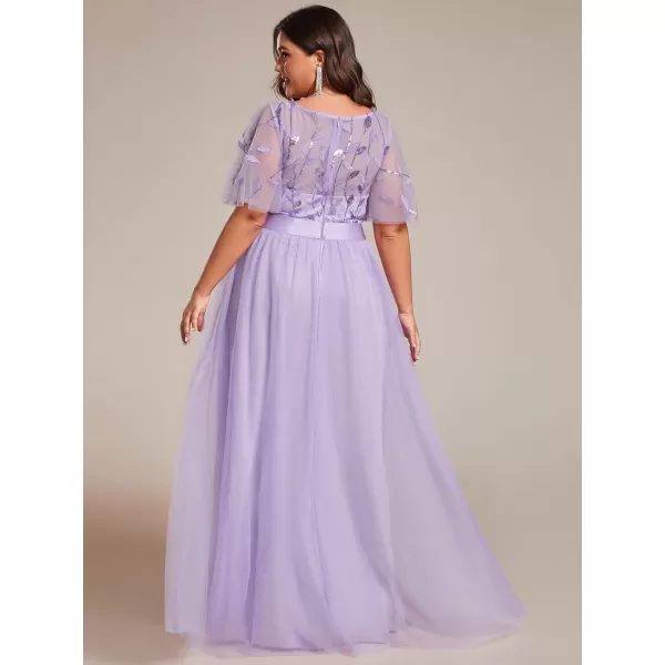 EverPretty Plus Womens Plus Size Round Neck ALine Tulle Sequin Formal Dress Evening Dress 0904DA2Lavender