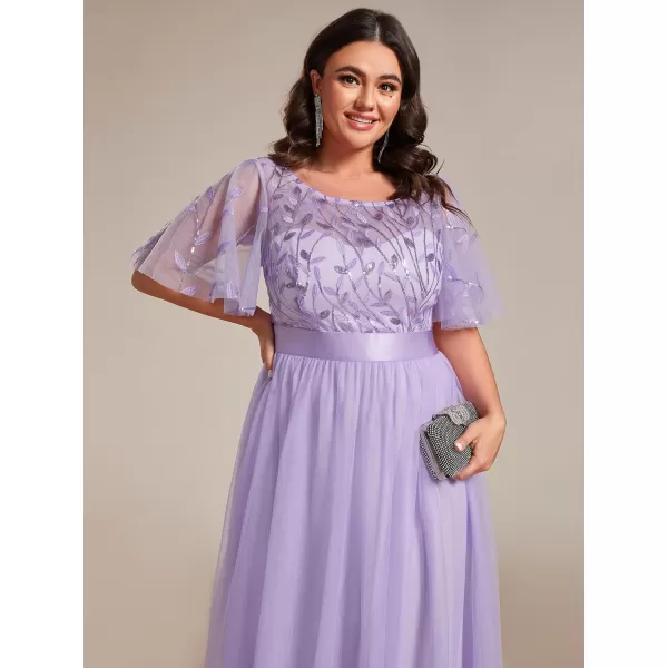 EverPretty Plus Womens Plus Size Round Neck ALine Tulle Sequin Formal Dress Evening Dress 0904DA2Lavender