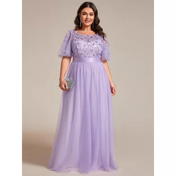 EverPretty Plus Womens Plus Size Round Neck ALine Tulle Sequin Formal Dress Evening Dress 0904DA2Lavender