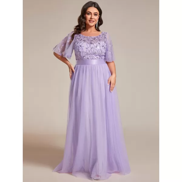 EverPretty Plus Womens Plus Size Round Neck ALine Tulle Sequin Formal Dress Evening Dress 0904DA2Lavender