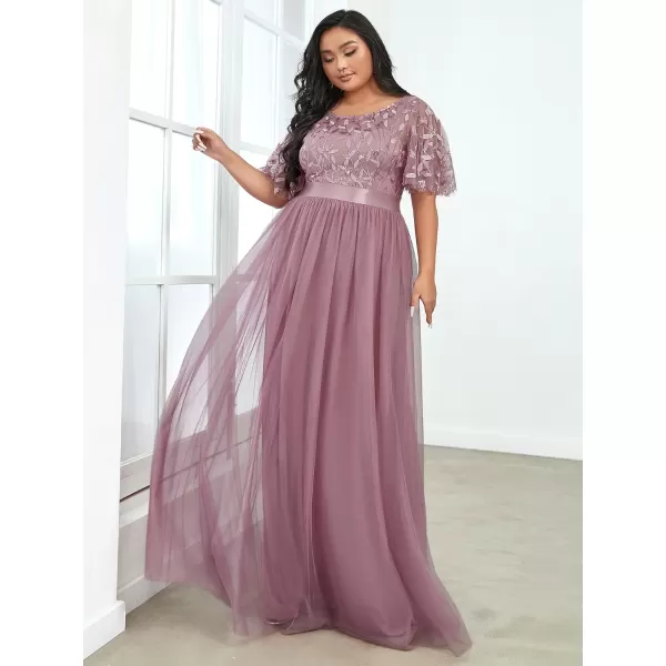 EverPretty Plus Womens Plus Size Round Neck ALine Tulle Sequin Formal Dress Evening Dress 0904DA2Orchid