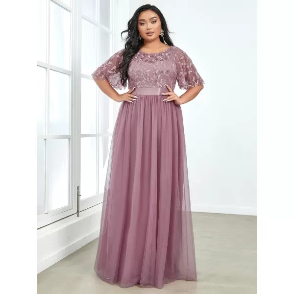 EverPretty Plus Womens Plus Size Round Neck ALine Tulle Sequin Formal Dress Evening Dress 0904DA2Orchid