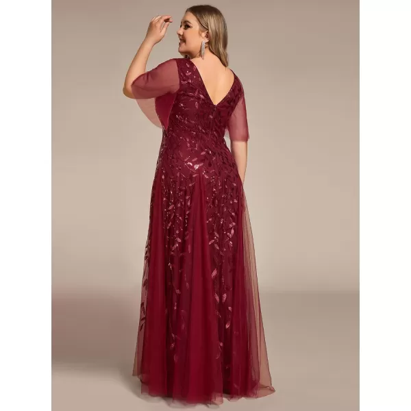 EverPretty Plus Womens Plus Size V Neck A Line Sequin Tulle Formal Dress 0734DABurgundy