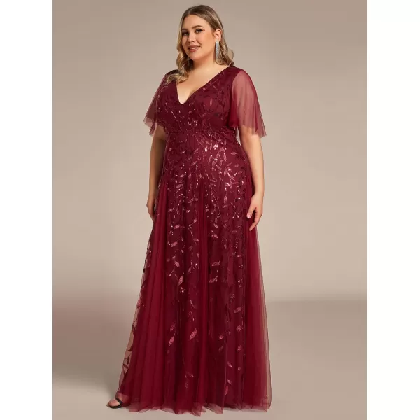 EverPretty Plus Womens Plus Size V Neck A Line Sequin Tulle Formal Dress 0734DABurgundy