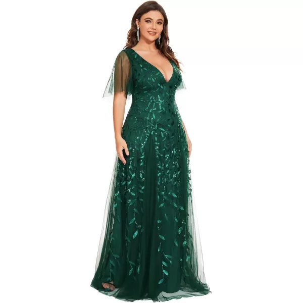 EverPretty Plus Womens Plus Size V Neck A Line Sequin Tulle Formal Dress 0734DADark Green