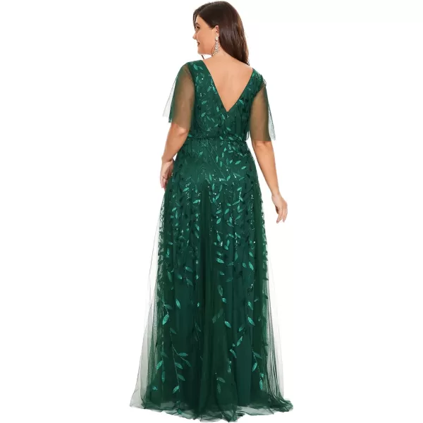 EverPretty Plus Womens Plus Size V Neck A Line Sequin Tulle Formal Dress 0734DADark Green