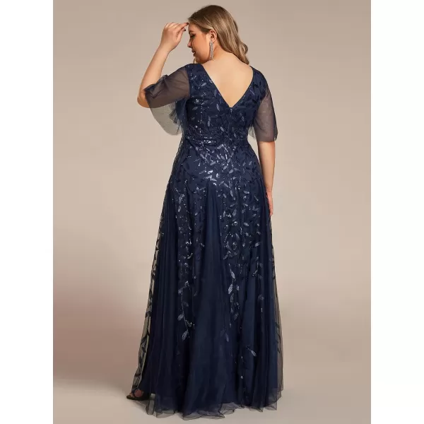 EverPretty Plus Womens Plus Size V Neck A Line Sequin Tulle Formal Dress 0734DANavy Blue