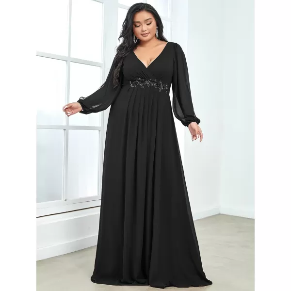 EverPretty Plus Womens Plus Size V Neck Long Sleeves Wedding Guest Dress for Women Black US16EverPretty Plus Womens Plus Size V Neck Long Sleeves Wedding Guest Dress for Women Black US16