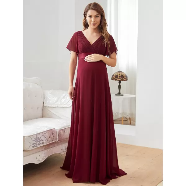 EverPretty Women Chiffon VNeck Maternity Party Dresses for Baby Shower with Sleeves 20795EYBurgundy