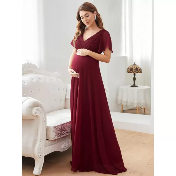 EverPretty Women Chiffon VNeck Maternity Party Dresses for Baby Shower with Sleeves 20795EYBurgundy