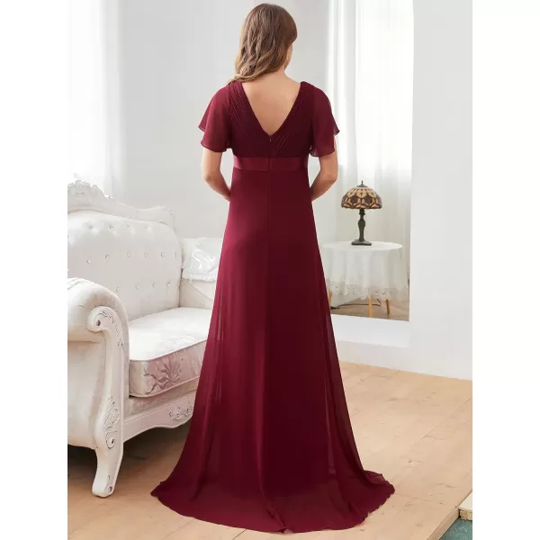 EverPretty Women Chiffon VNeck Maternity Party Dresses for Baby Shower with Sleeves 20795EYBurgundy