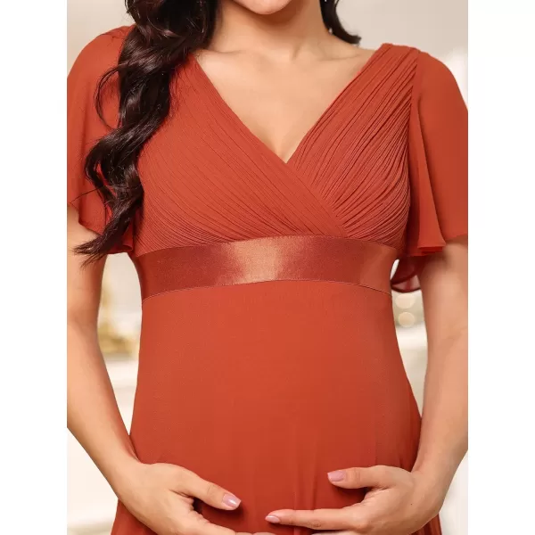 EverPretty Women Chiffon VNeck Maternity Party Dresses for Baby Shower with Sleeves 20795EYBurnt Orange