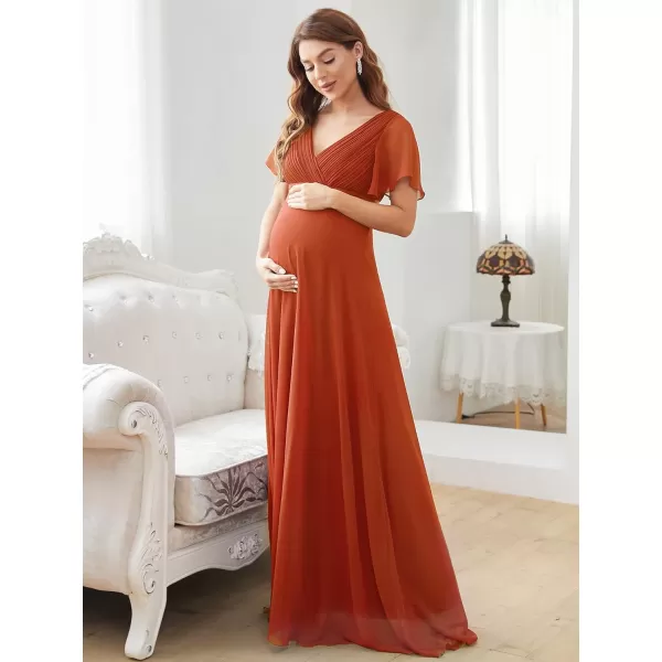 EverPretty Women Chiffon VNeck Maternity Party Dresses for Baby Shower with Sleeves 20795EYBurnt Orange