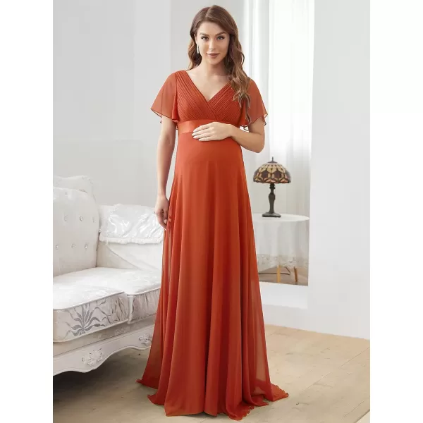 EverPretty Women Chiffon VNeck Maternity Party Dresses for Baby Shower with Sleeves 20795EYBurnt Orange