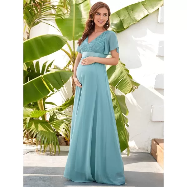 EverPretty Women Chiffon VNeck Maternity Party Dresses for Baby Shower with Sleeves 20795EYDemin Blue