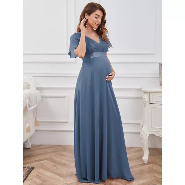 EverPretty Women Chiffon VNeck Maternity Party Dresses for Baby Shower with Sleeves 20795EYHaze Blue