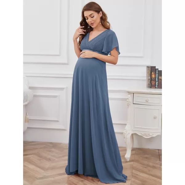 EverPretty Women Chiffon VNeck Maternity Party Dresses for Baby Shower with Sleeves 20795EYHaze Blue